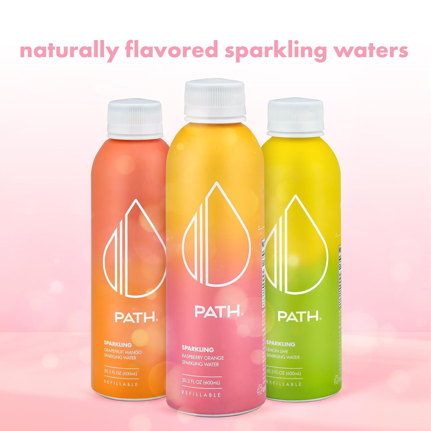 PATH Water Ultra-Purified Sparkling Raspberry Orange Flavored Water, 20 fl oz, 12 pack Aluminum Bottles