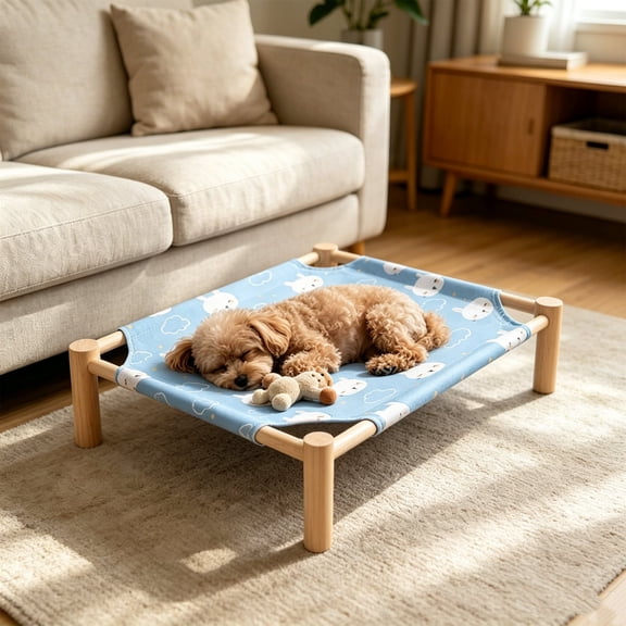 Cififendec Elevated Summer Pet Cot Bed, 20.28"×17.91", Breathable Detachable Printed Fabric Raised Dog Cat Sleeping Mat for Indoor Floor Naps Balcony Cool Rest Time