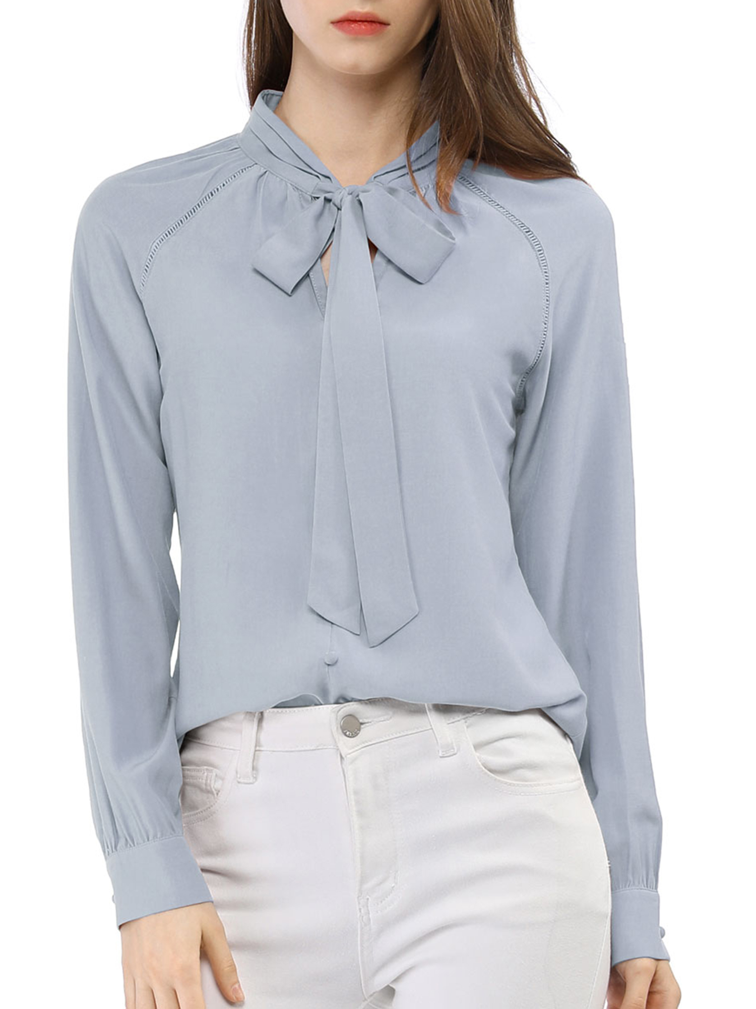 Unique Bargains Women's V Neck Classic Work Office Long Sleeve Shirt