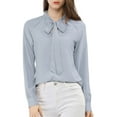 thumbnail image 2 of Unique Bargains Women's Tie Neck Long Sleeve Button Decor Work Office Blouse Top, 2 of 7
