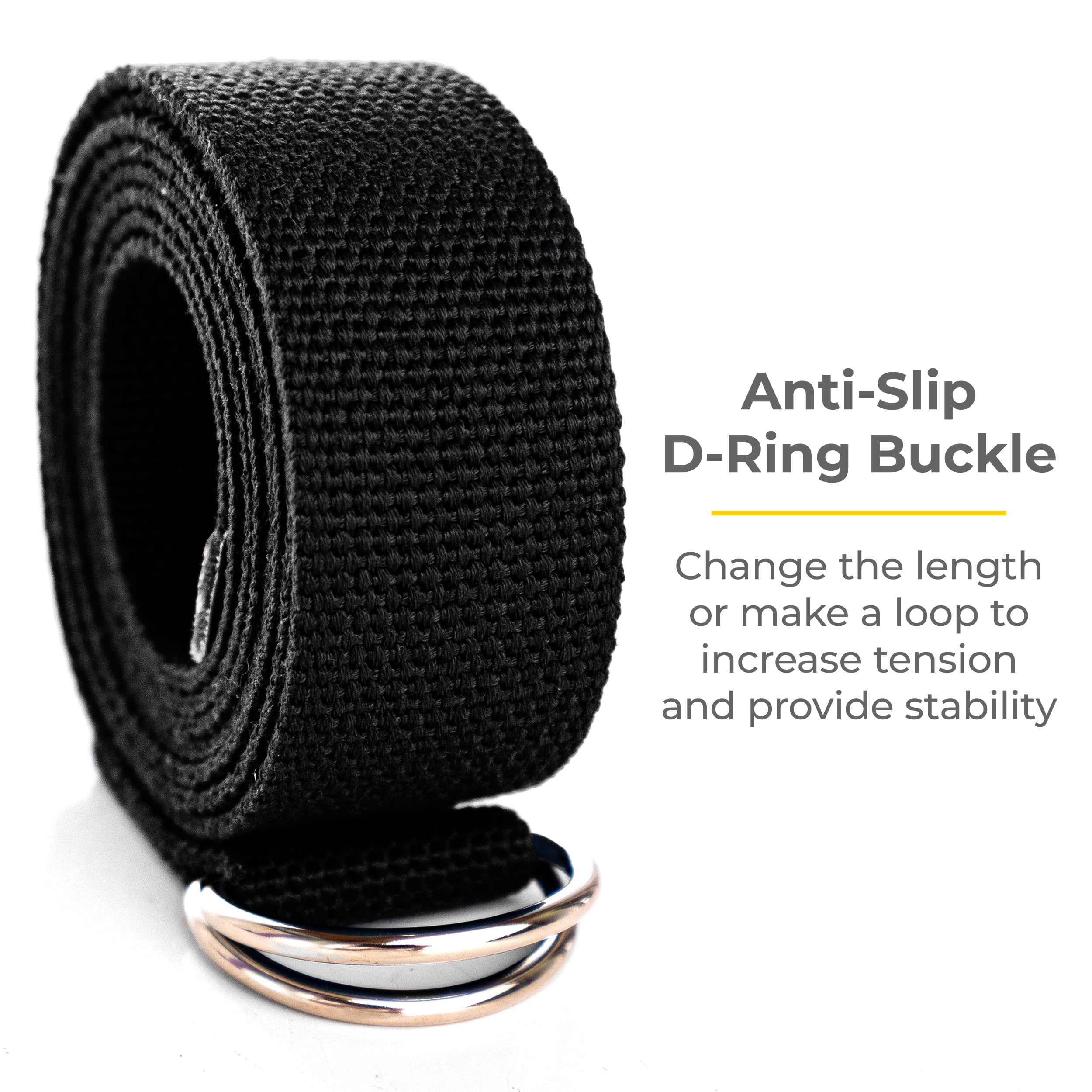 Sunshine Yoga 6-Pack of 6-Foot Yoga Straps - Wholesale Pricing - Adjustable D-Ring Buckle - for Stretching, Flexibility and Exercise - Durable, Thick Cotton - Black