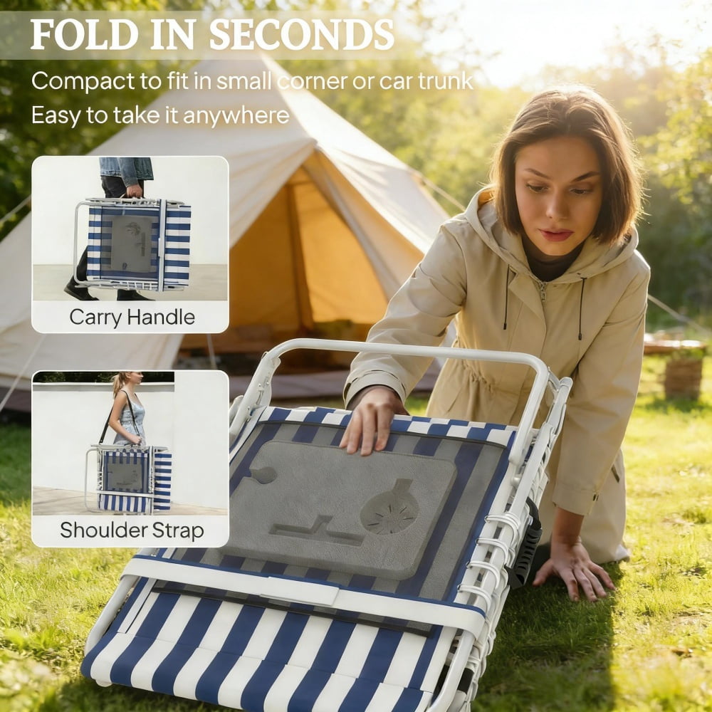 4-Piece Outdoor Lounge Set 2 Patio Loungers & 2 Folding Side Tables 5-Position Adjustable Backrest Face & Arm Holes 600D Oxford Fabric Pool Beach Chairs with Carry Strap