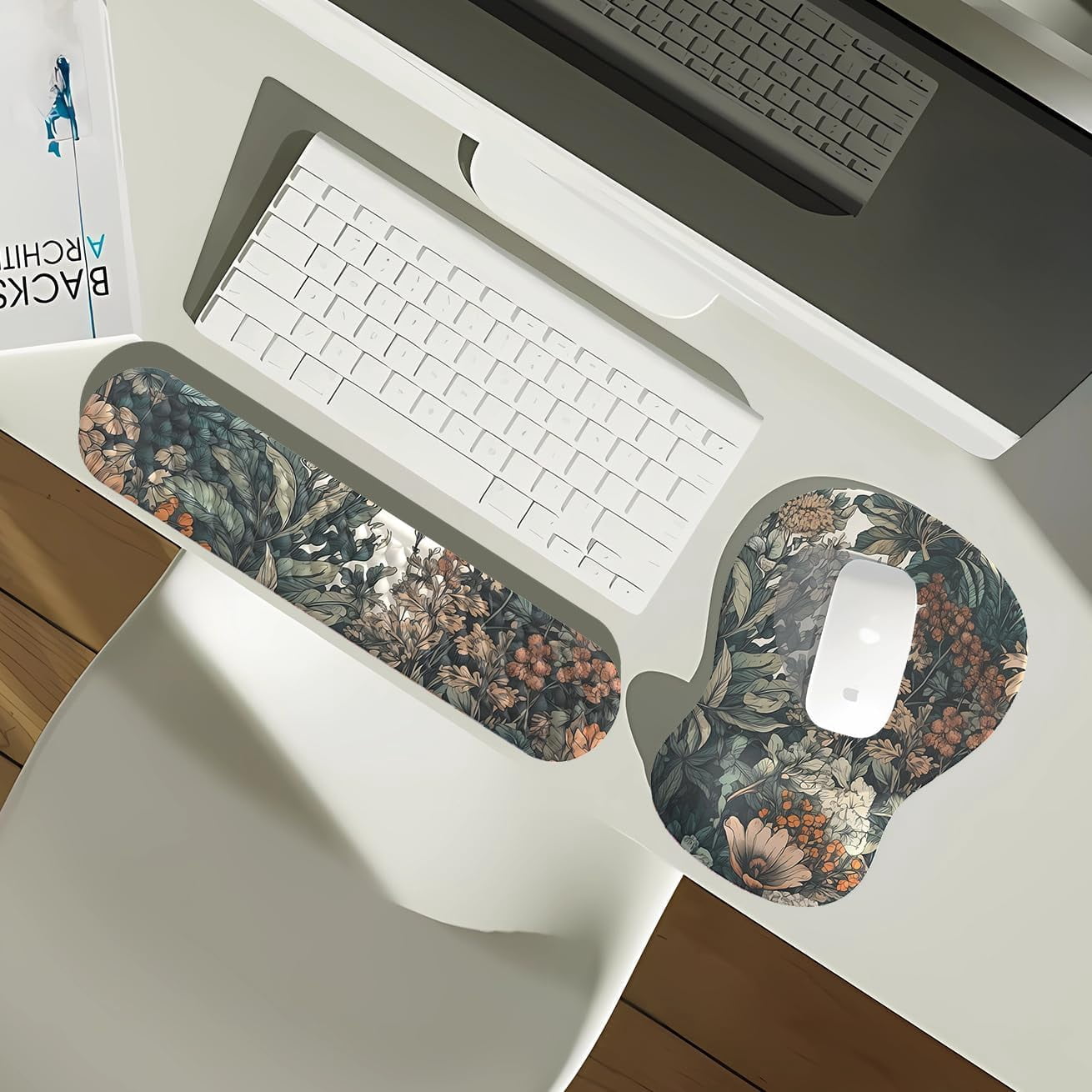 Boho Aesthetic Mouse Pad with Wrist Rest Keyboardpad Vintage Wildflowers Wrist Rest for Computer Keyboard Wrist Rest, Non-Slip Base Home/Office for Computer Keyboard, Made Easy Typing & Relieve