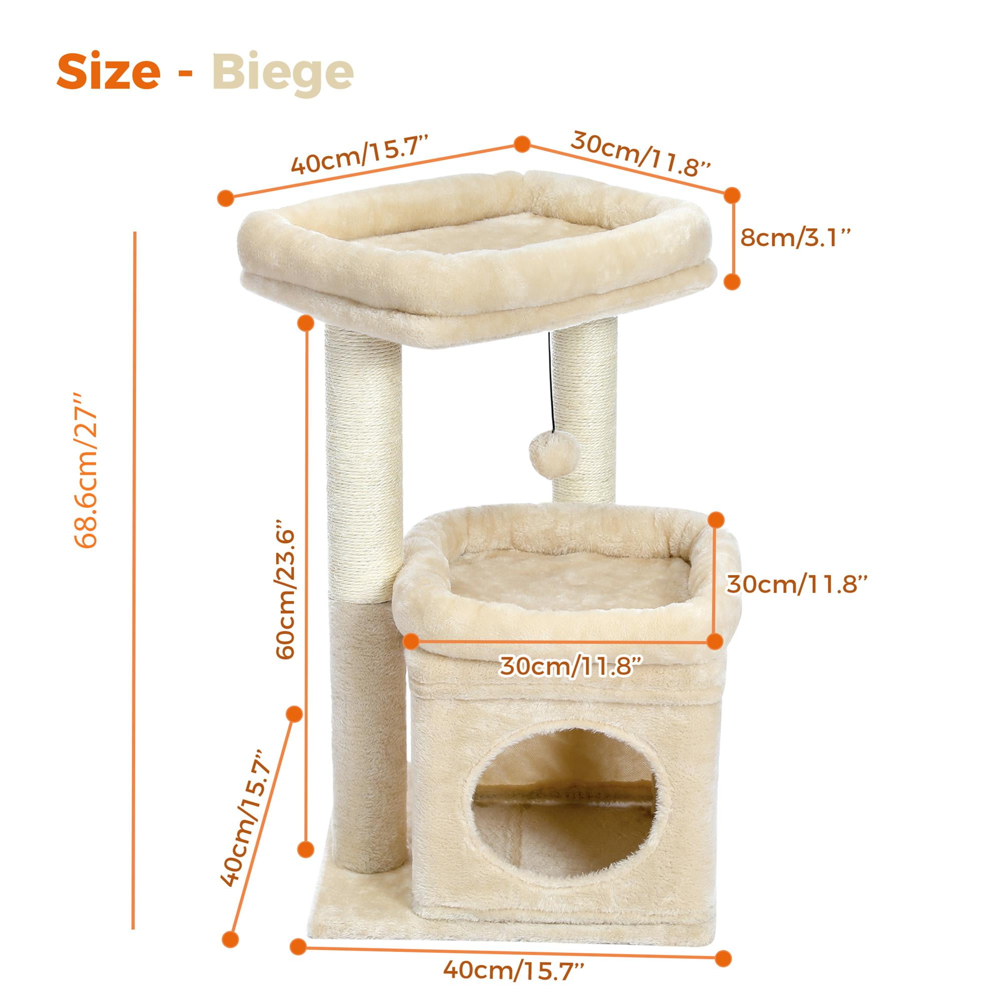 Pefilos 27" Cat Tree Tower for Indoor Cats with Private Cozy Cat Condo, Natural Sisal Scratching Posts and Plush Pom-pom for Small Cats, Beige Pefilos 27" Cat Tree Tower for Indoor Cats with Private Cozy Cat Condo, Natural Sisal Scratching Posts and Plush Pom-pom for Small Cats, Beige