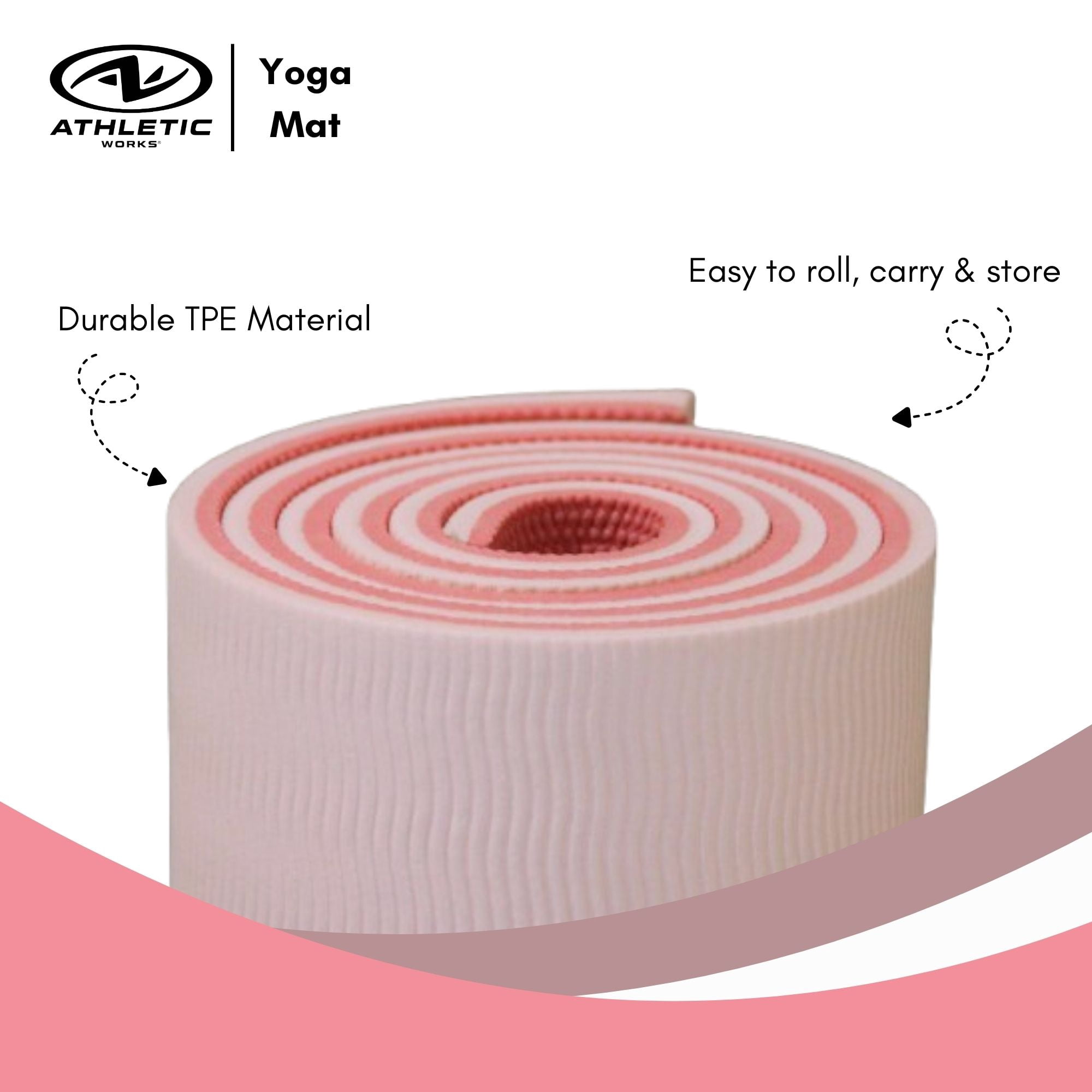 Athletic Works 68x24 inch 10mm TPE Two-Tone Coral and Peach Lily Yoga Mat with Carry Strap