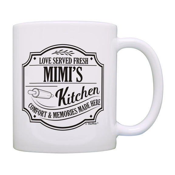 ThisWear Gifts for Mimi Love Served Fresh Mimi's Kitchen Comfort Memories Made Here Ceramic 11oz Coffee Mug Mimi