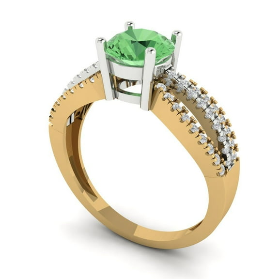1.27 ct Round Cut Simulated Green Diamond Solitaire with Accents Engagement Ring for Women in 18K Yellow/White Gold