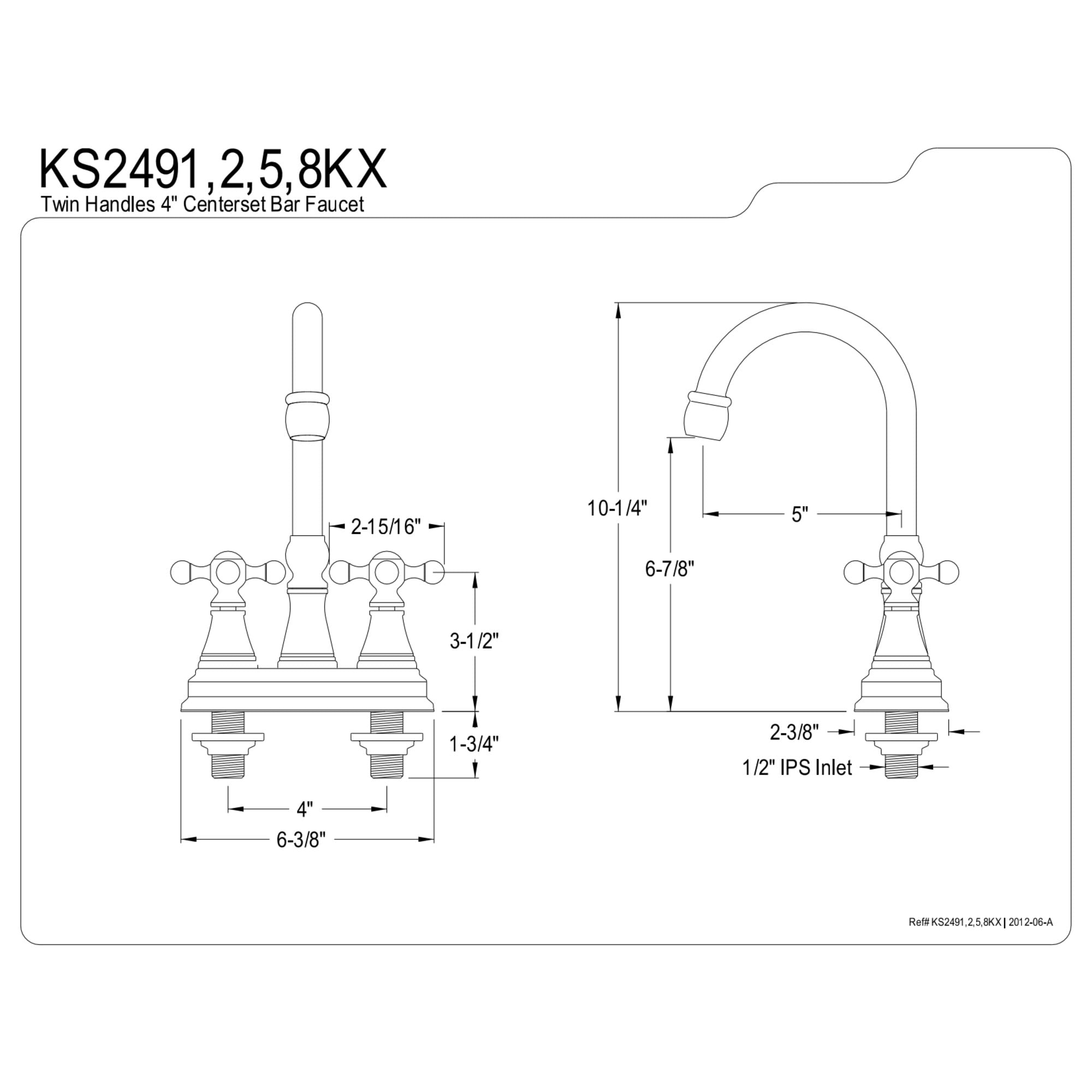 Kingston Brass KS2492KX Governor Two-Handle 2-Hole Deck Mount Bar Faucet in Polished Brass