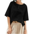 thumbnail image 2 of Women's 3/4 Sleeve Cotton Linen Jacquard Blouses Top T-Shirt, Limited Time Under 10 Dollars SA-461, 2 of 6