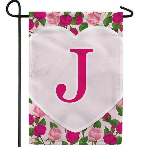 America Forever Flags Monogram Letter J Garden Flag - Pink Roses - 12.5 x 18 Inches, Happy Valentine's Day Pink Roses Love Heart Double Sided Flag, Seasonal Yard Outdoor Holiday Décor