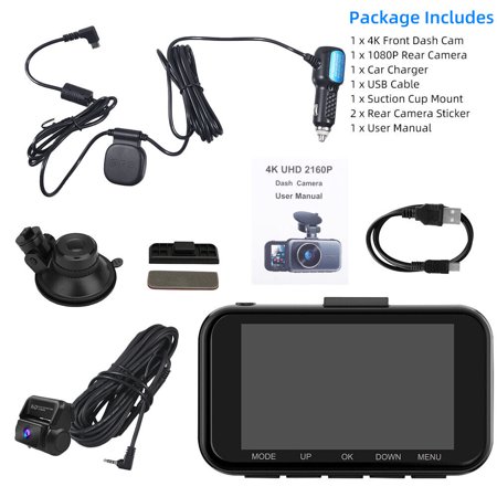 ONEMAYSHIP 3 Channel Dual Dash Cam Front Rear 4K/2.5K+1080P 3.16" Full HD Night Vision Wide Angle WDR 24H Parking Mode Support 256GB Max