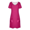 thumbnail image 4 of Vestido Corto de Verano de Moda de Color Sólido Vestido Casual de Cuello en V de Manga Corta, Desgaste Ligero de Poliéster para las Mujeres, Lavado de Manos, 4 of 9