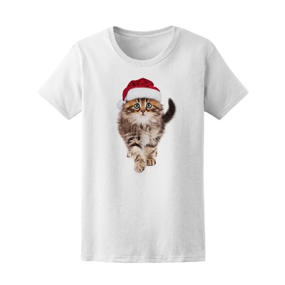 Beautiful Santa's Hat Kitty T-Shirt Women -Image by Shutterstock, Female Large