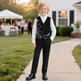 thumbnail image 3 of Uourmeti Polyester Fabric Boys Formal Waistcoat for Holiday Party, Button Up High Quality Kids Suit Vest, Bat Web Splatter Print, 3 of 6