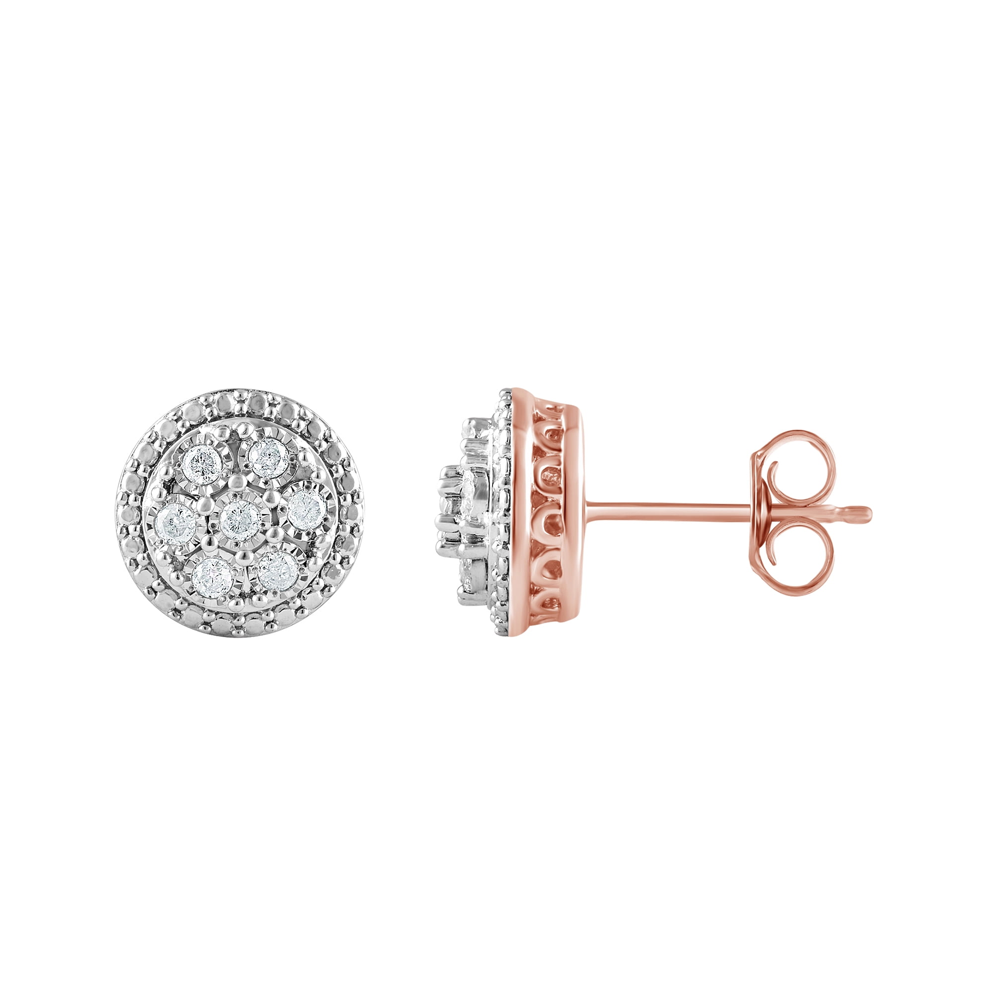 1/2 Carat T.W Sterling Silver Pink Plated Halo Earrings and Pendant 2 Pcs set.