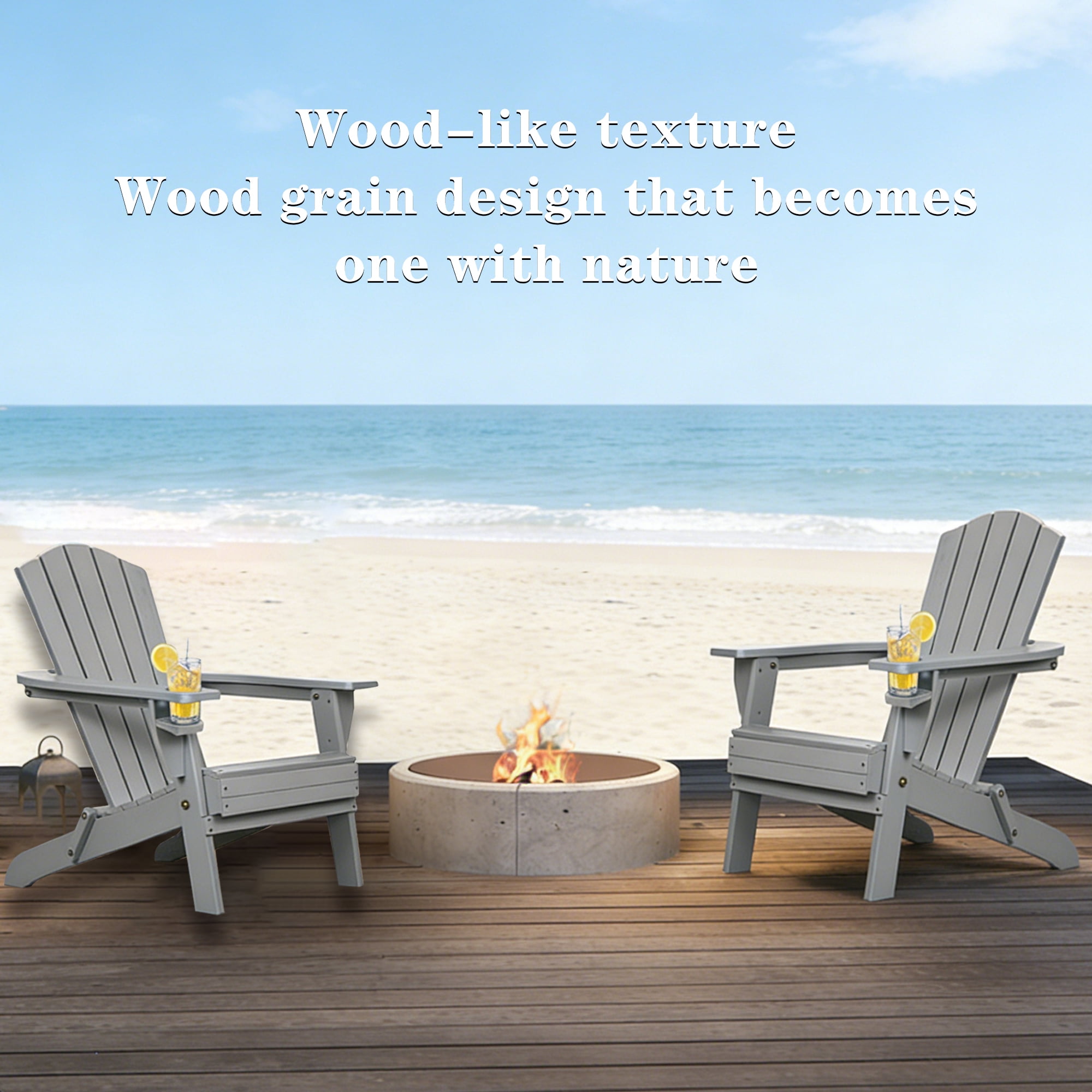 Nalwort Adirondack Chairs, Outdoor Wooden Lawn Chairs with Cup Holder, Patio Chair for Garden,Yard,Poolside,Backyard, 350lb Weight Capacity (Gray)