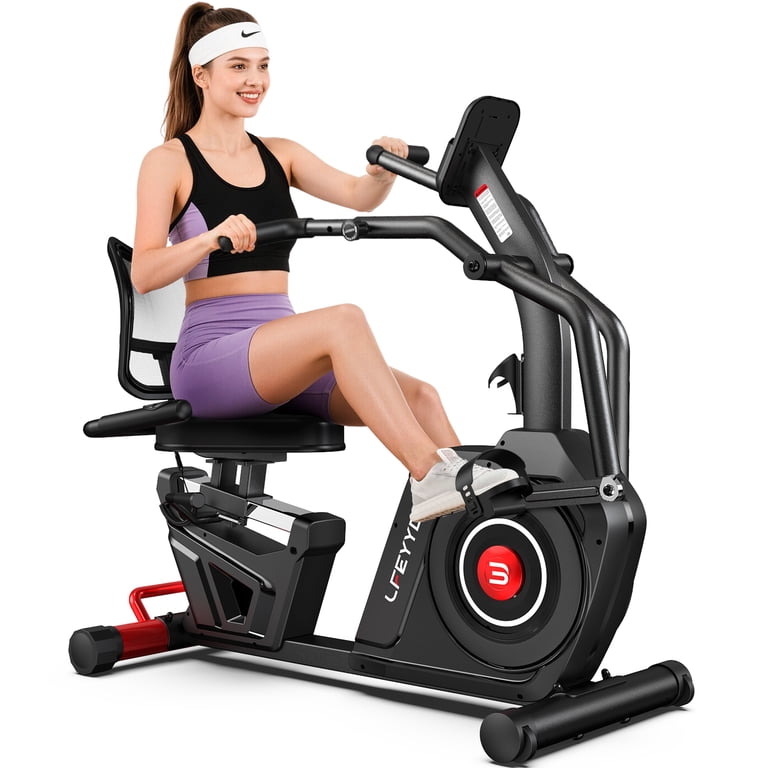 stationary bicycles for seniors Lfeyyd Light Commercial Recumbent Exercise Bikes for Seniors Magnetic Cross Trainer & Elliptical Machine with Arm Exerciser, Smart Bluetooth 400 lbs