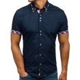 thumbnail image 4 of SwiftWear Men Polyester Short Sleeve Turndown collar Plaid Mens Tshirts Navy XL, 4 of 5