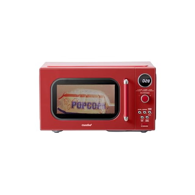 Hornos retro COMFEE, microondas compactos de encimera de 0.9 pies cúbicos con 9 programas preestablecidos, función de silencio, LED digital, rojo/900 W, CMO-MMP02AA(RD), rojo