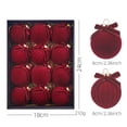 thumbnail image 3 of 12Pcs Flocked Velvet Wine Red Christmas Ball Ornaments 2.36 in Bow Shatterproof Tree Hanging Decor Set for home Party Display, 3 of 7