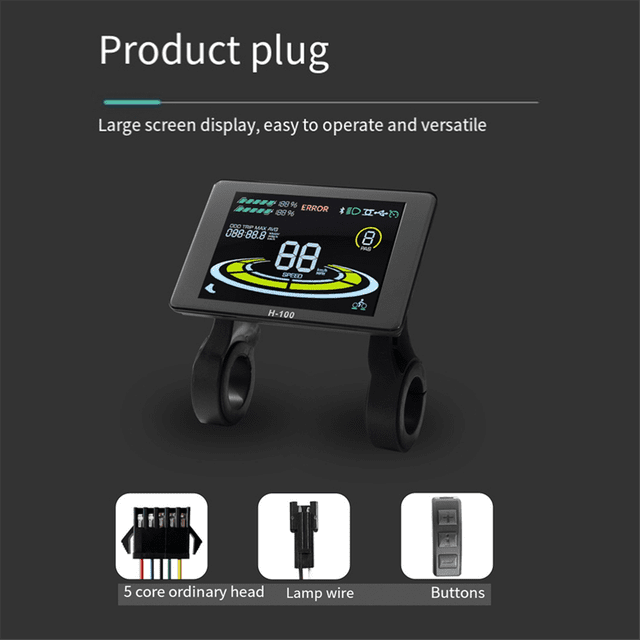 Electric Bicycle Display H-100 LCD Display Control 24V - 72V Speed Meter 5pin Speedometer Waterproof Connector,1 * electric bicycles Display,Black