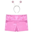 thumbnail image 3 of Aislor Girls Shiny Metallic Alien Shorts with Hair Hoop Kids Festival Party High Waist Dance Bottoms Pink 14, 3 of 7