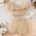 thumbnail image 5 of mgoYE Newborn Baby Girls Summer Outfit Ruffle Tops Dress Bloomers Shorts Outfits Infant Dress Set Cute Baby Girl Clothes(Khaki,6-12 Months), 5 of 7