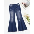 thumbnail image 5 of MSemis Kids Girls Elastic Waist Slim Fit Bell Bottom Denim Pants Dark Blue 8, 5 of 6