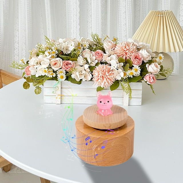 TIMIFIS Rotating Instruments Mini Luminous Circular Music Box Wooden Rotating Music Box Children's Toy Ornament Boys and Girls Holiday Birthday Gift Education