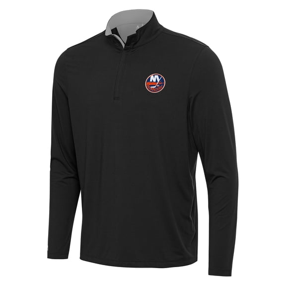 Men's Antigua Black/Gray New York Islanders Content Quarter-Zip Pullover Top