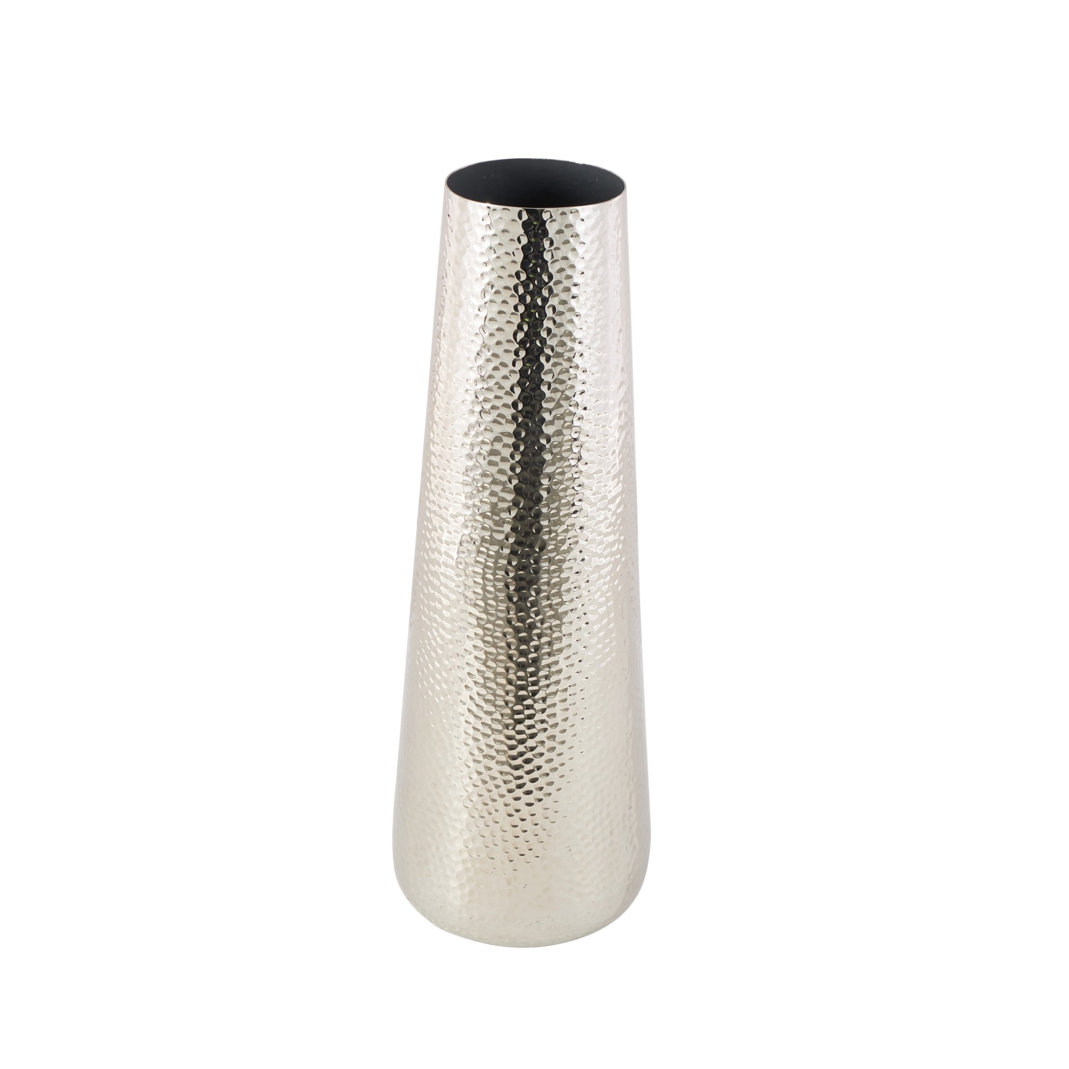 DecMode 31" Tall Hammered Silver Aluminum Metal Vase