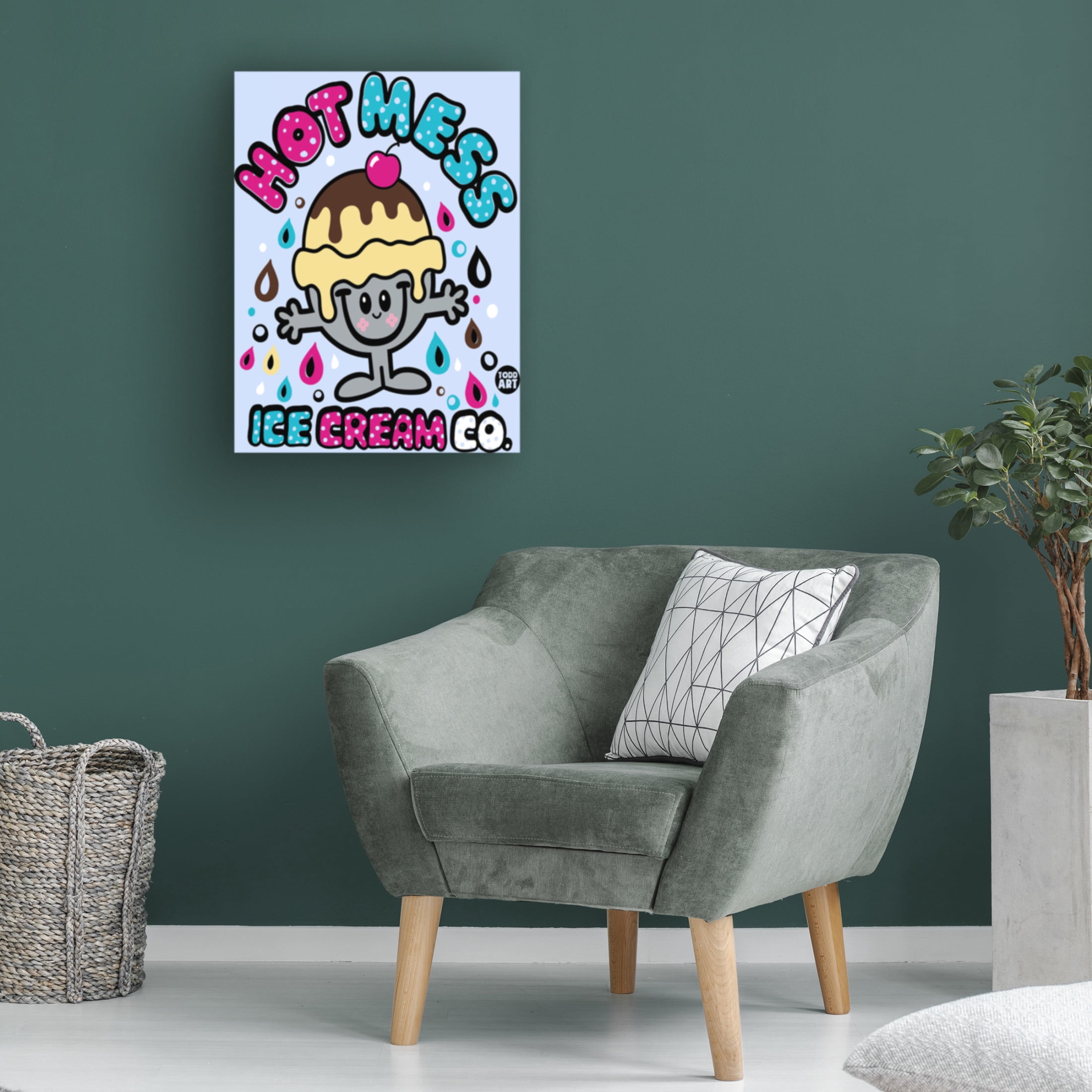 Canvas Wall Art - toddart 'Funshine Hot Mess Ice Cream' Wall Art for Living Room, Bedroom, or Office Décor by Trademark Fine Art - 35 x 47 Inches