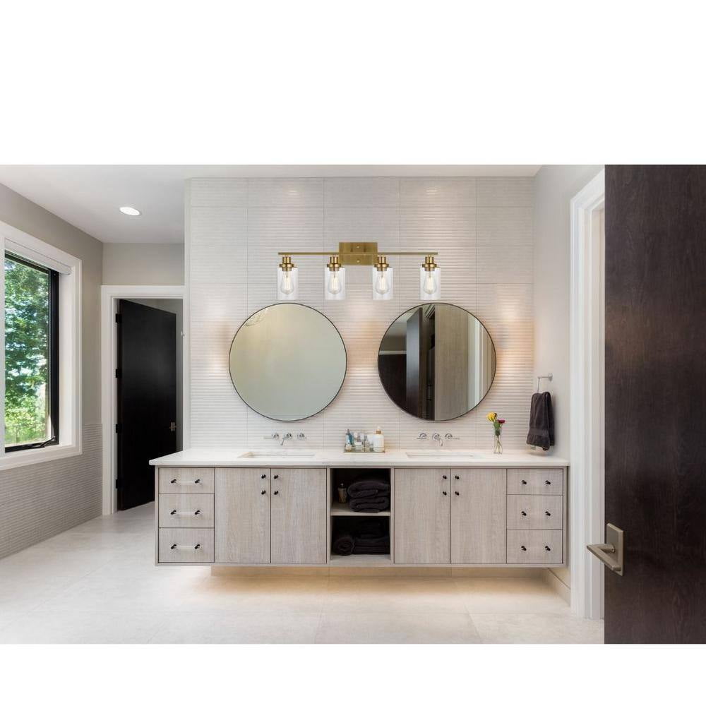 Sunpez 31 in. W 4-Light B Farmhouse Vanity Light Gold Lights for Vanity Mirror Wall Sconce for Bedroom, Living Room, Bathroom