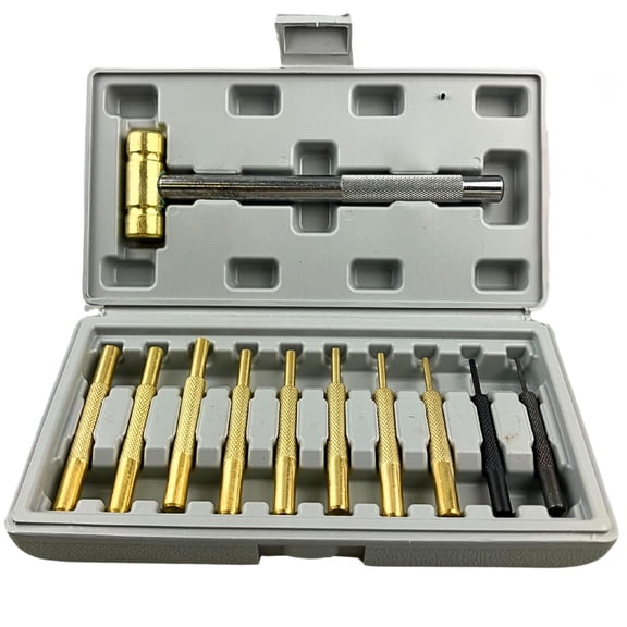 WEDGE 11 Piece Hammer & Punch Set  Includes 8 Brass, 2 Steel Punches, Brass Chasing Hammer Encased in Elegant 10.25" 26 cm X 5.25" 13.3 cm Wooden Box  Ideal for Precision Tasks & Gifting