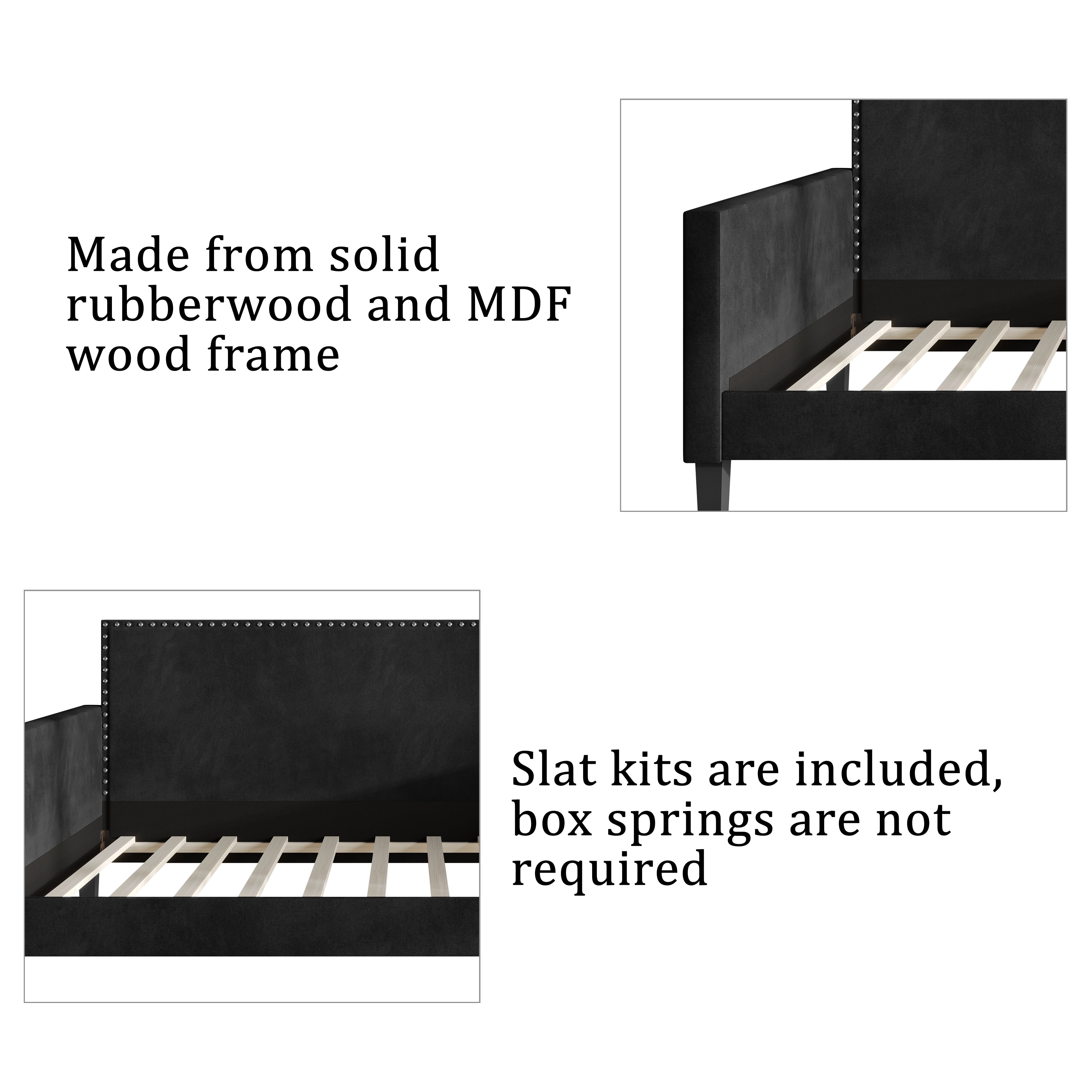Castle Place Contemporary Velvet Twin Daybed with Nailhead Trim,  Black