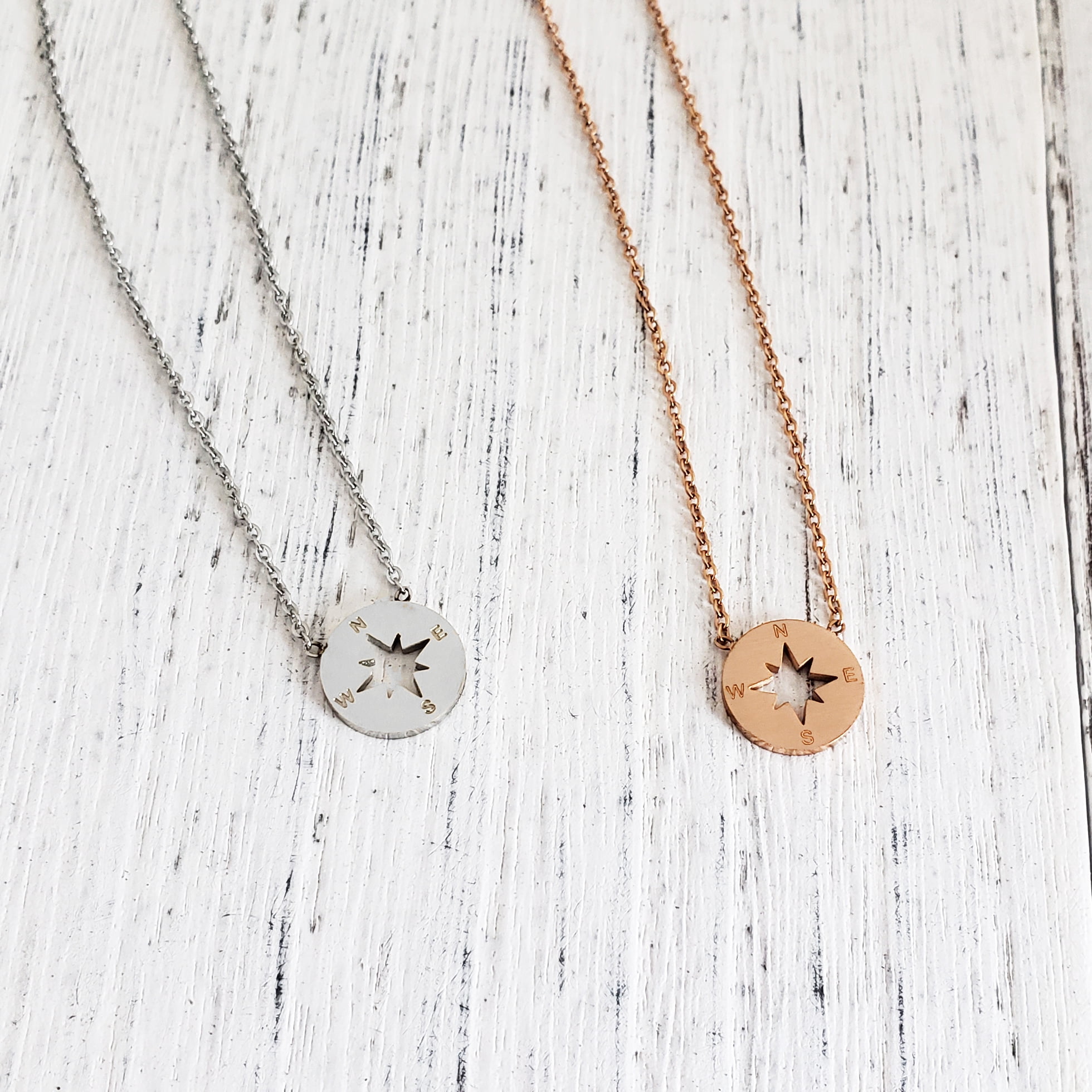 Anavia Mentor Compass Necklace, Compass Jewelry, Mentor Gift, Jewelry Gift, Gifts for Teachers, Gift for Boss, Birthday Gift, Christmas Gift for Her, Compass Necklace with Wish Card -[Rose Gold]