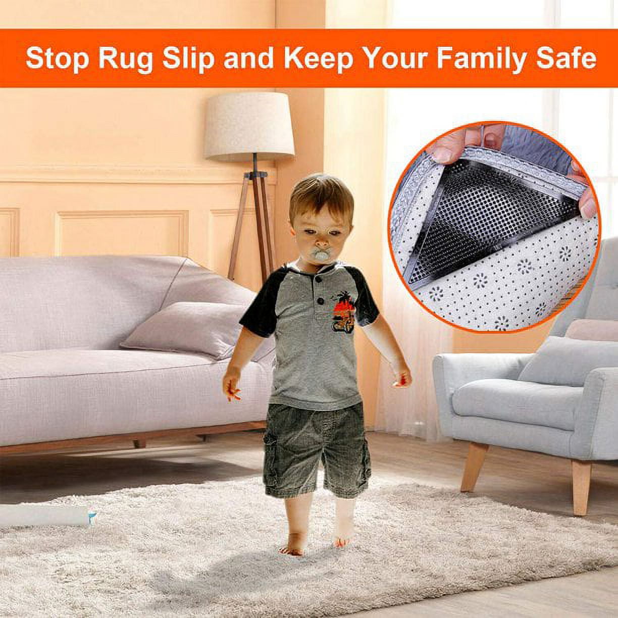 4pcs Rug Carpet Mat Grippers Reusable Washable Silicone Grip Non Slip  Anti-Skid