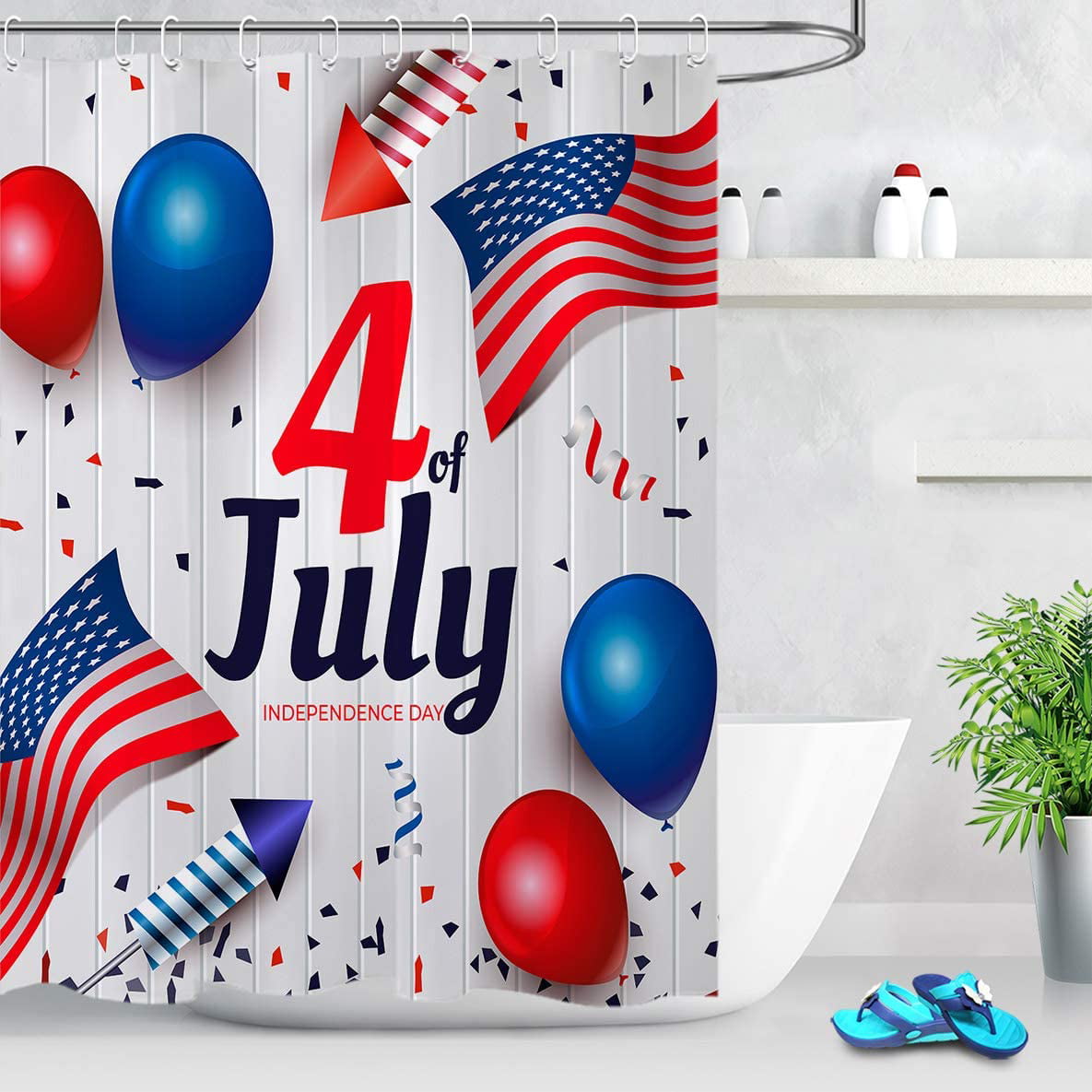Polyester Waterproof Fabric Shower Curtain Set 72x72" Independence Day 4th July 