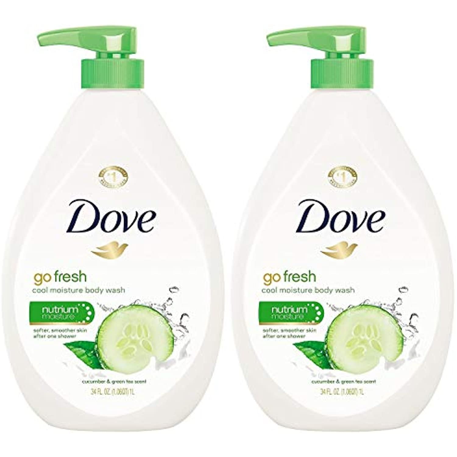 Dove Go Fresh Cool Moisture Body Wash, Cucumber And Green Tea Pump 34 Ounce (Pack Of 2)