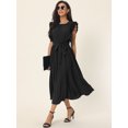 thumbnail image 3 of Unique Bargains Women's Ruffle Sleeveless Midi Dress with Tie Waist Belt M Black, 3 of 6