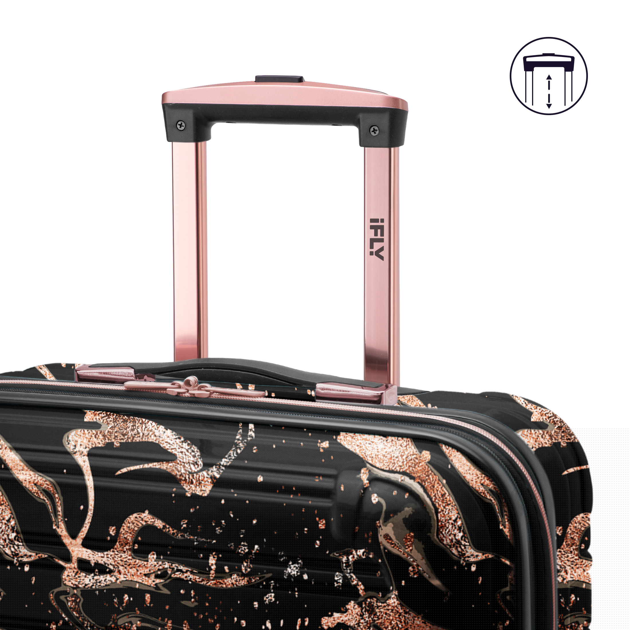 IFLY Fibertech Marble Hardside Luggage 20 Inch Carryon, Black/Rose