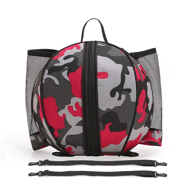 Sac à Dos de Basket-Ball Rond pour Entraînement Sportif, Soccer Soccer Volleyball Ballon, Rangement de Mise en Forme, Sac de Gym, Camouflage Rouge