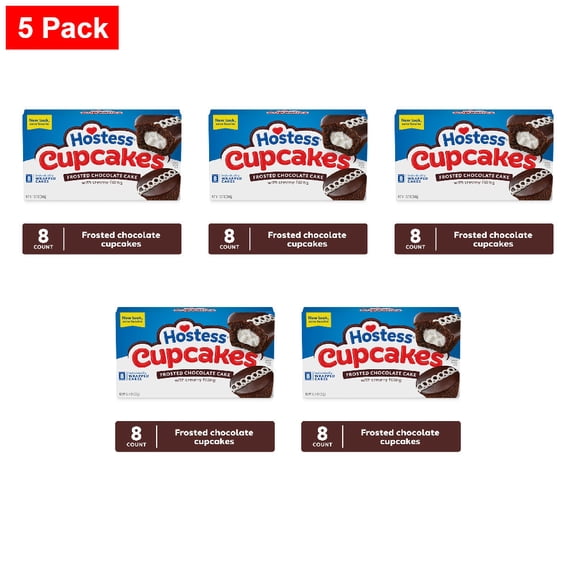 Hostess Cupcakes, Chocolate Snack Cakes 8 count - 5 Pack