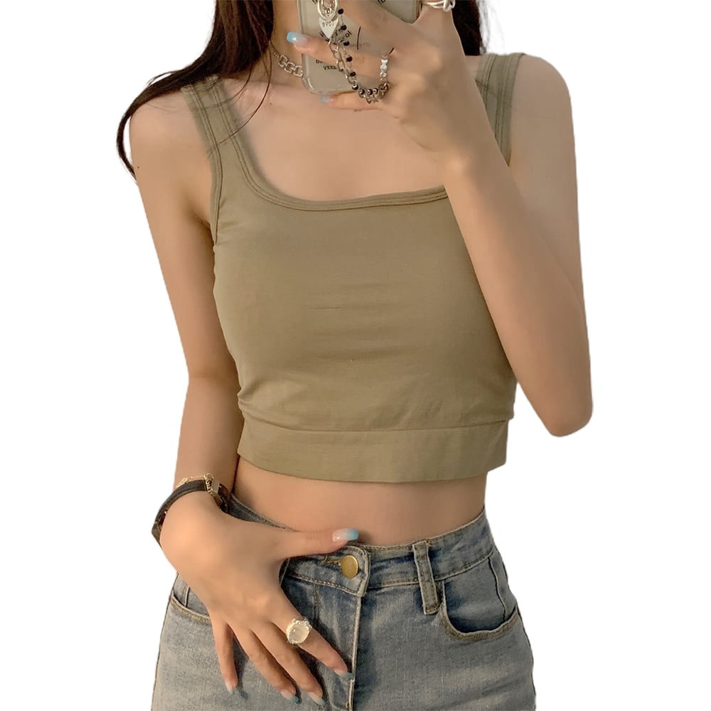 Women's Scoop Neck Sleeveless Ribbed Knit Casual Tank Crop Top,green