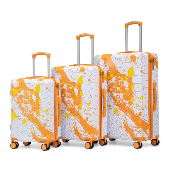 FFZ 3-Piece Spinner Luggage Set with Printed Pattern and Combination Lock, 20/24/28 inch, Orange