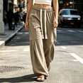 thumbnail image 6 of Bxsruta Womens Cargo Pants Wide Leg Baggy Joggers Drawstring Elastic Waist Casual Trousers with Pockets, 6 of 7