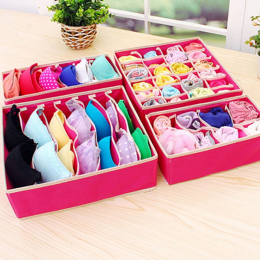 OTVIAP Underwear Storage Box,4Pcs/Set Solid Color Underwear Storage Box