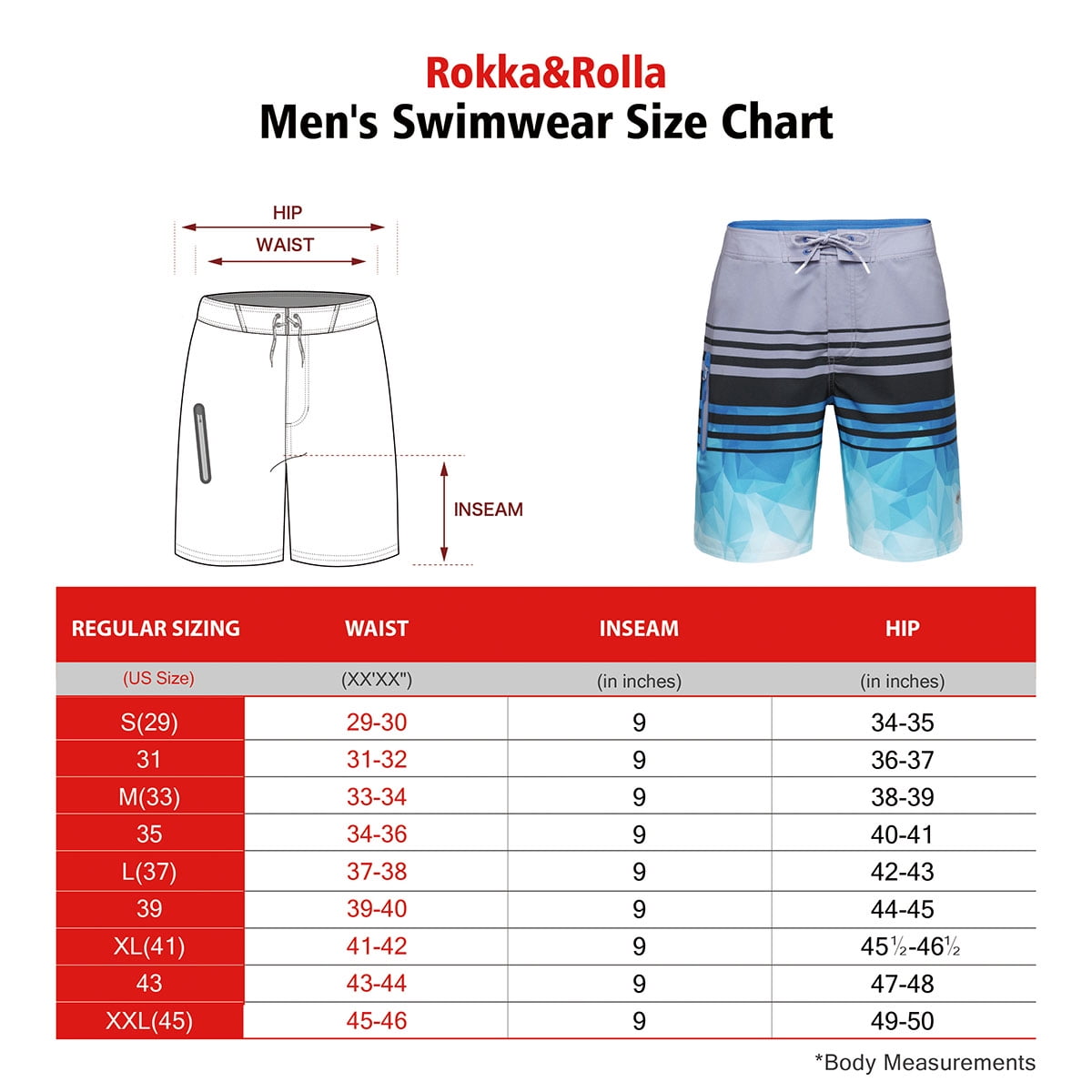Rokka&Rolla Men's 9" NO Mesh Liner Board Shorts Quick Dry Swim Trunks, up to Size 2XL