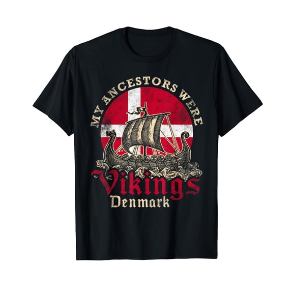 Danish Denmark Viking Ship Flag T-Shirt Black Tee