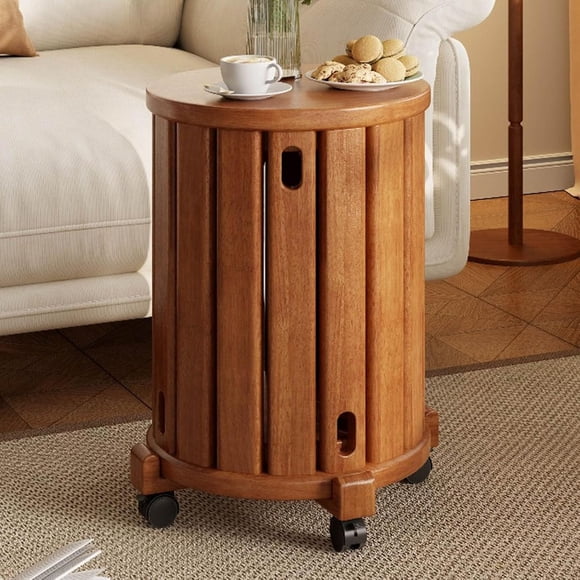 Stackable Stools Set of 4-in-1 Wooden Stool Side Table, Farmhouse Stackable Side Tables, Walnut Coffee Table with Stools Nesting End Table Set Mid Century Modern Nightstand, Round Small Square Black